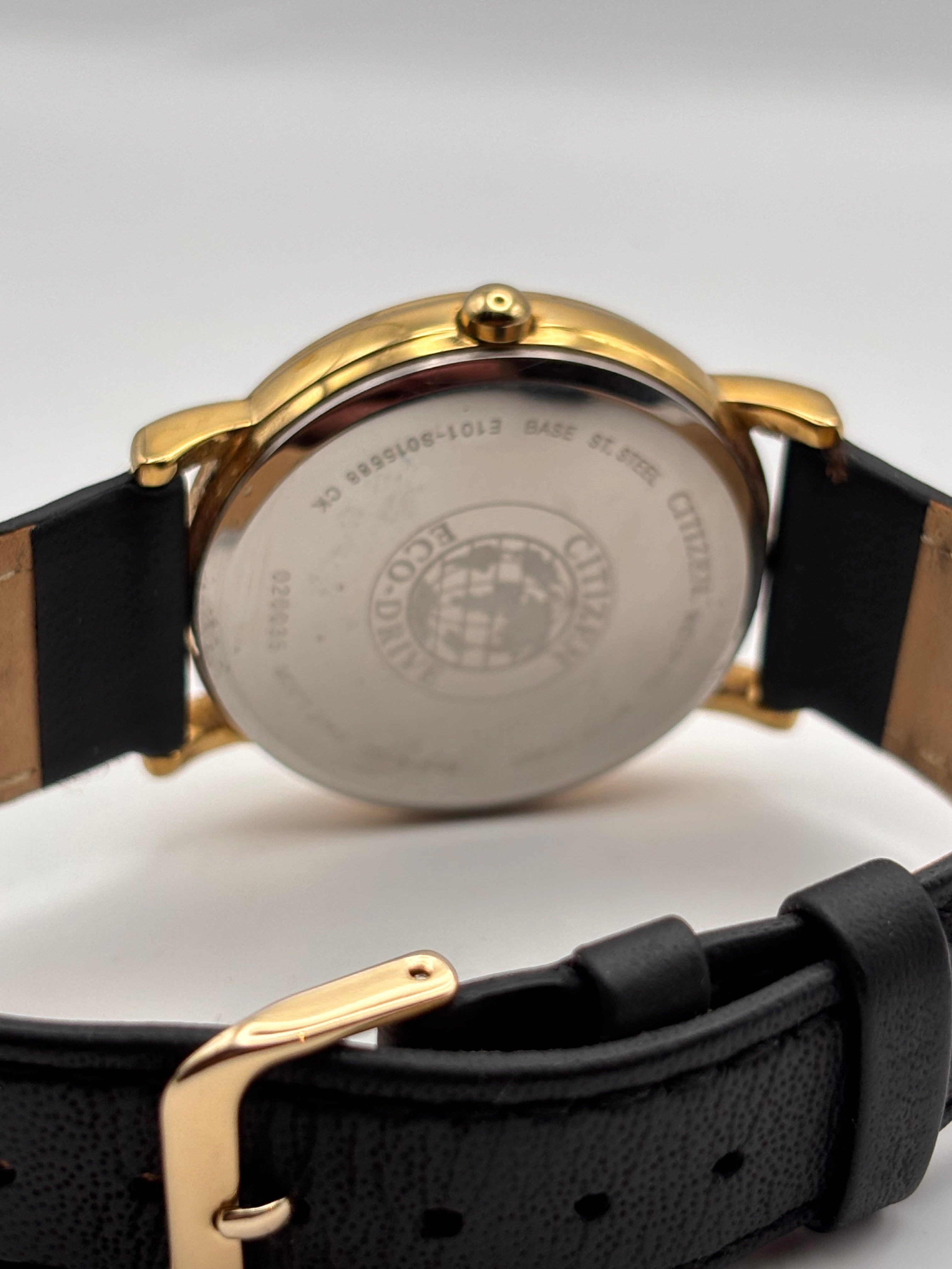 Citizen Eco-Drive Gold Tone Dress Watch White Dial Day-Date – Perfect Working Condition + Box