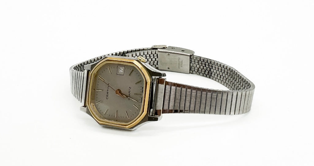 Vintage Certina Quartz Two-Tone Octagonal Swiss Watch | Date | Original Bracelet