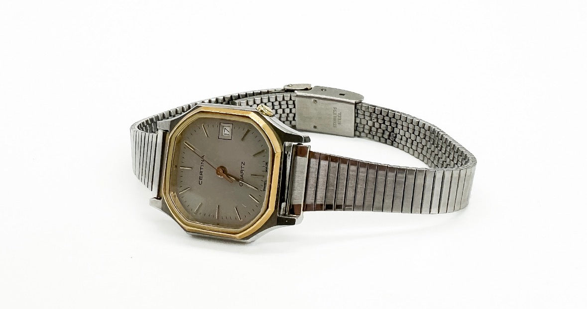 Vintage Certina Quartz Two-Tone Octagonal Swiss Watch | Date | Original Bracelet