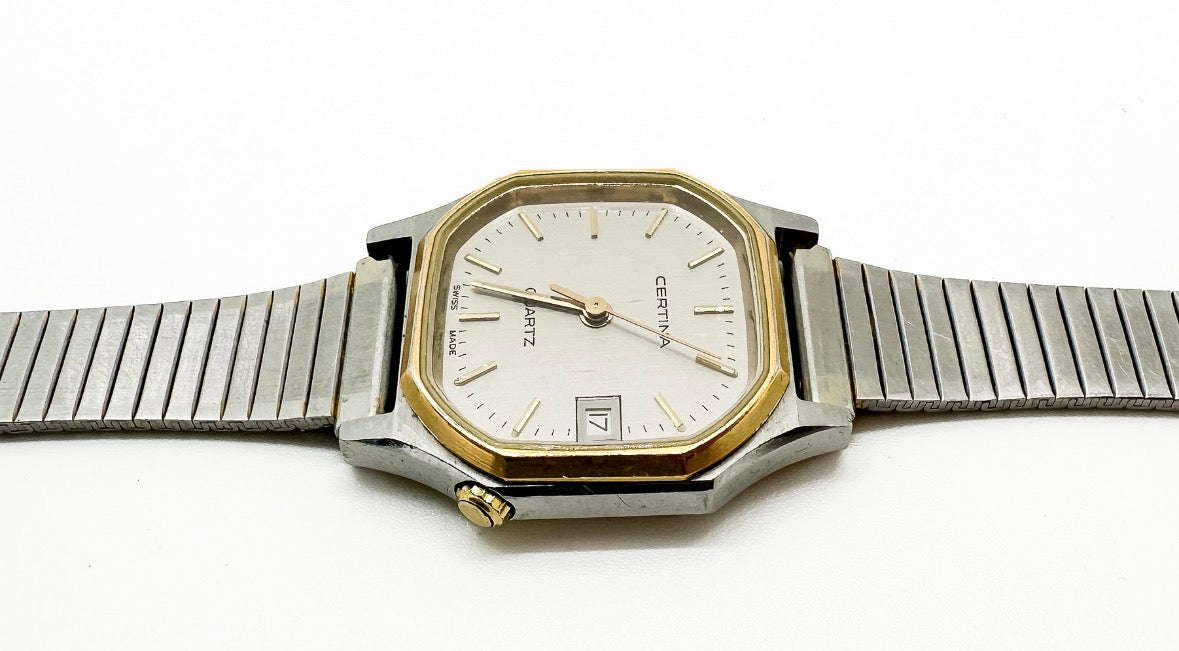 Vintage Certina Quartz Two-Tone Octagonal Swiss Watch | Date | Original Bracelet