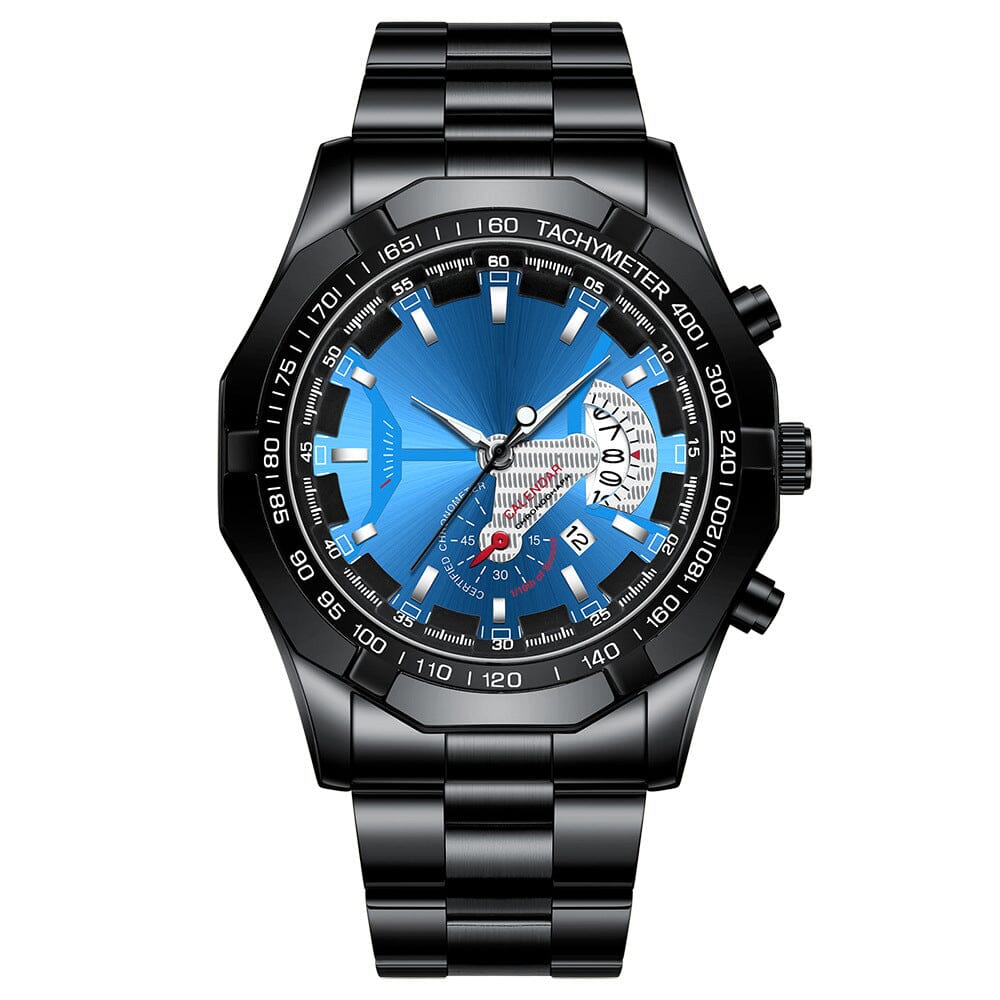 Men's 47mm Multifunction Quartz Watch – Stainless Steel Style