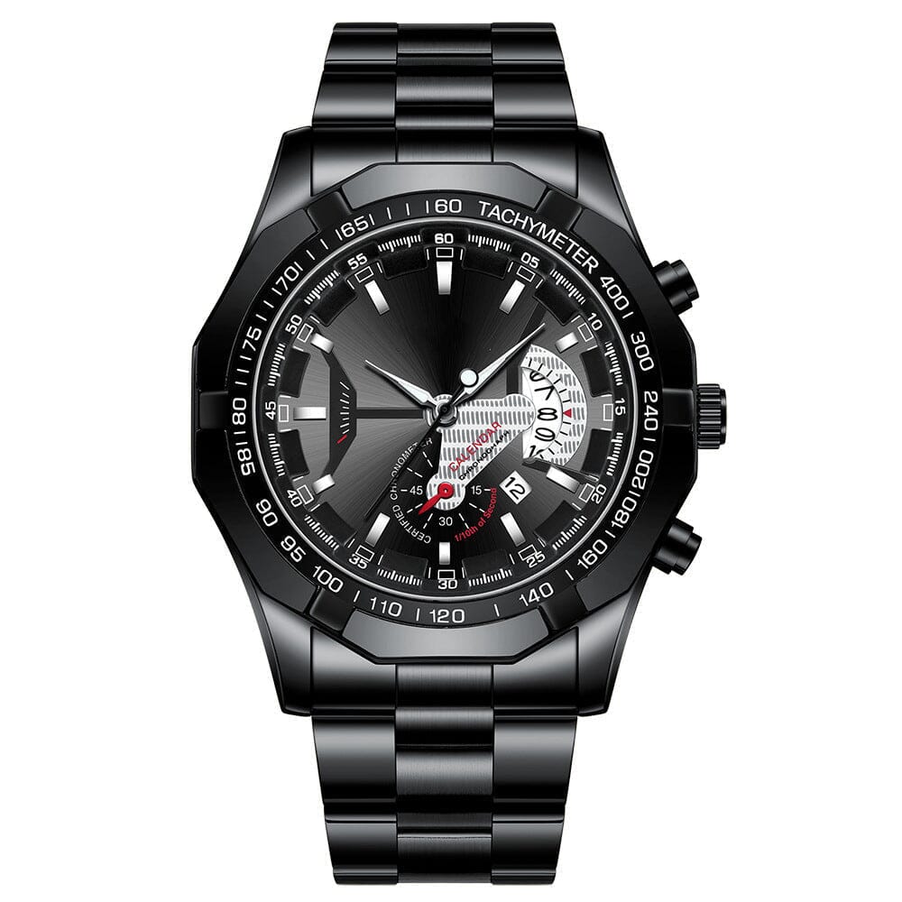 Men's 47mm Multifunction Quartz Watch – Stainless Steel Style