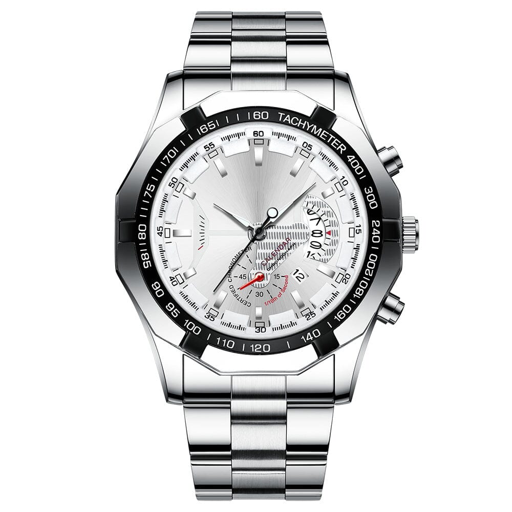 Men's 47mm Multifunction Quartz Watch – Stainless Steel Style