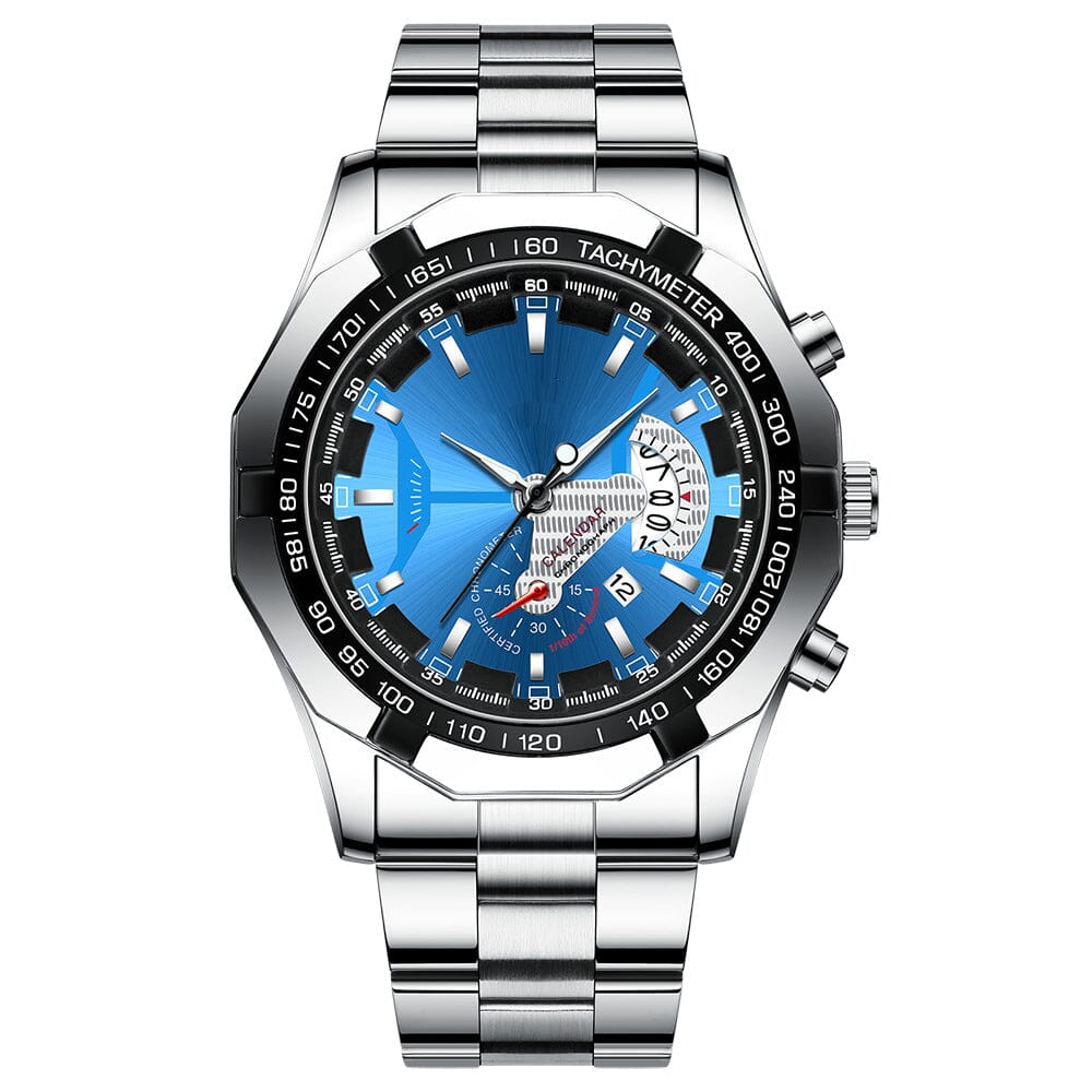 Men's 47mm Multifunction Quartz Watch – Stainless Steel Style