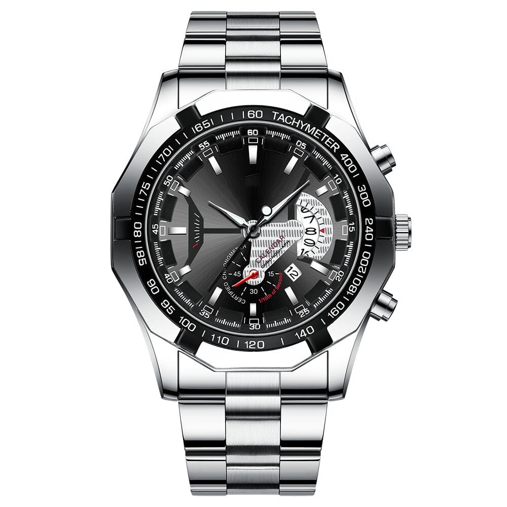 Men's 47mm Multifunction Quartz Watch – Stainless Steel Style
