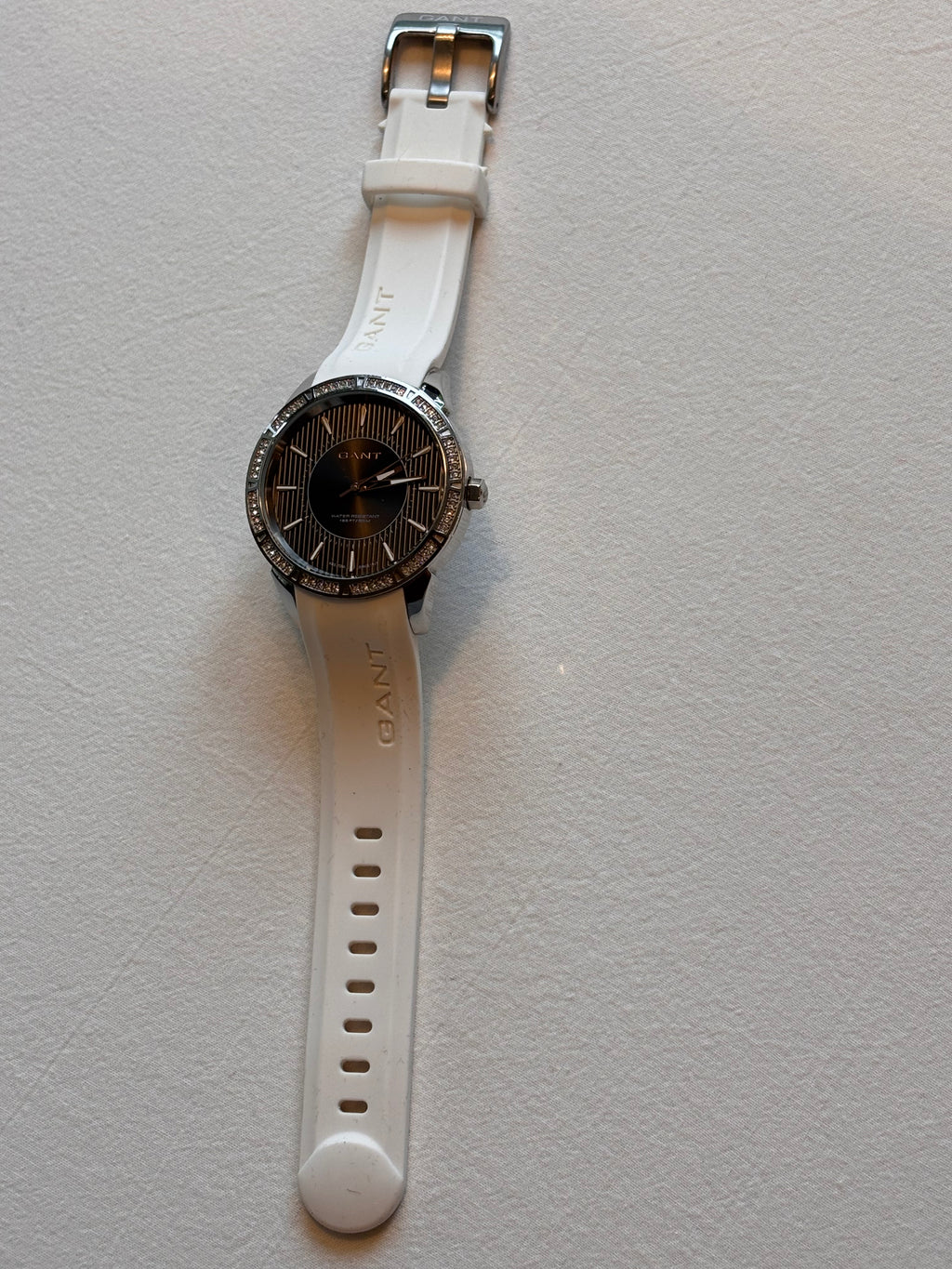 GANT Ladies Crystal Bezel Watch – White Silicone Strap – 50M Water Resistant