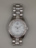 Pearl Dial Quartz Watch with Rhinestone Details