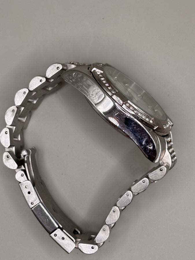 Pearl Dial Quartz Watch with Rhinestone Details