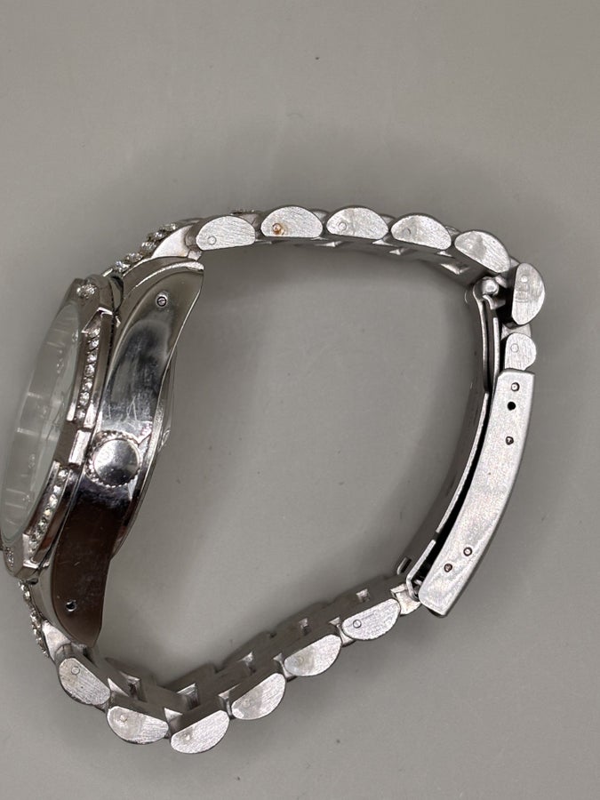 Pearl Dial Quartz Watch with Rhinestone Details