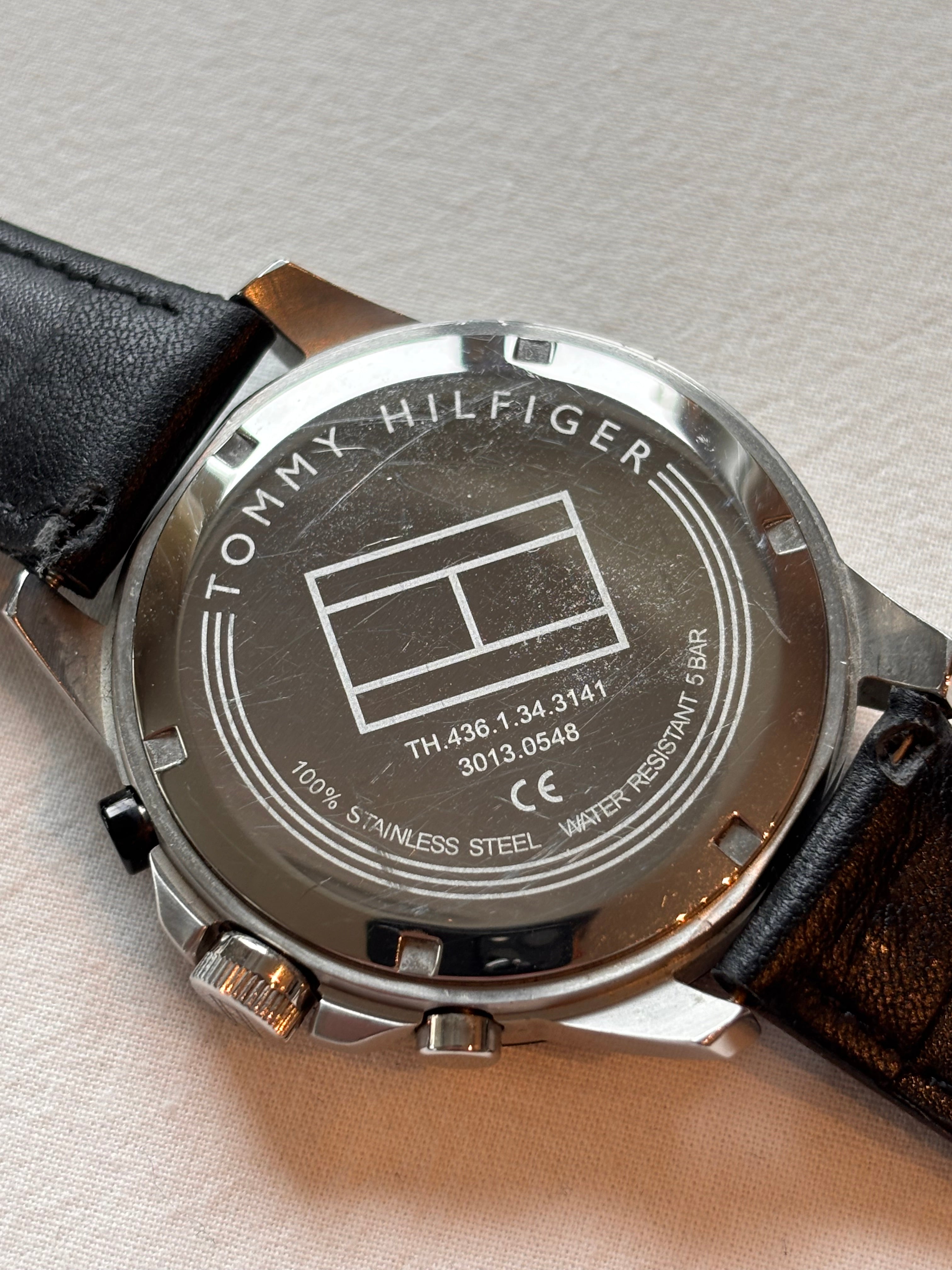 Tommy Hilfiger Multifunction Watch – Black Dial – Genuine Leather Strap