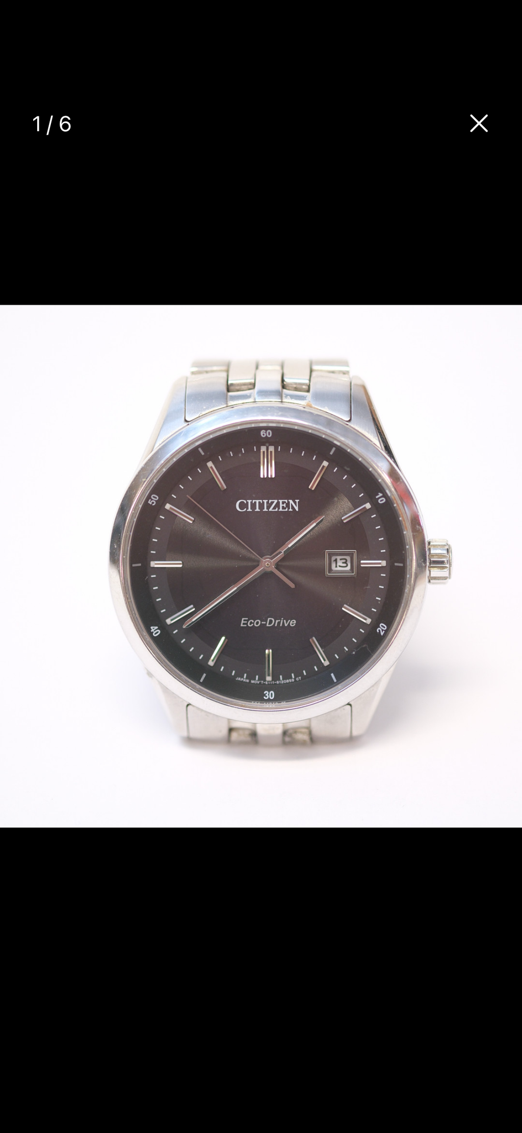 Citizen Eco-Drive Black Dial Solar Watch | Sapphire Crystal | Date | Original Bracelet