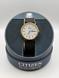 Citizen Eco-Drive Gold Tone Dress Watch White Dial Day-Date – Perfect Working Condition + Box