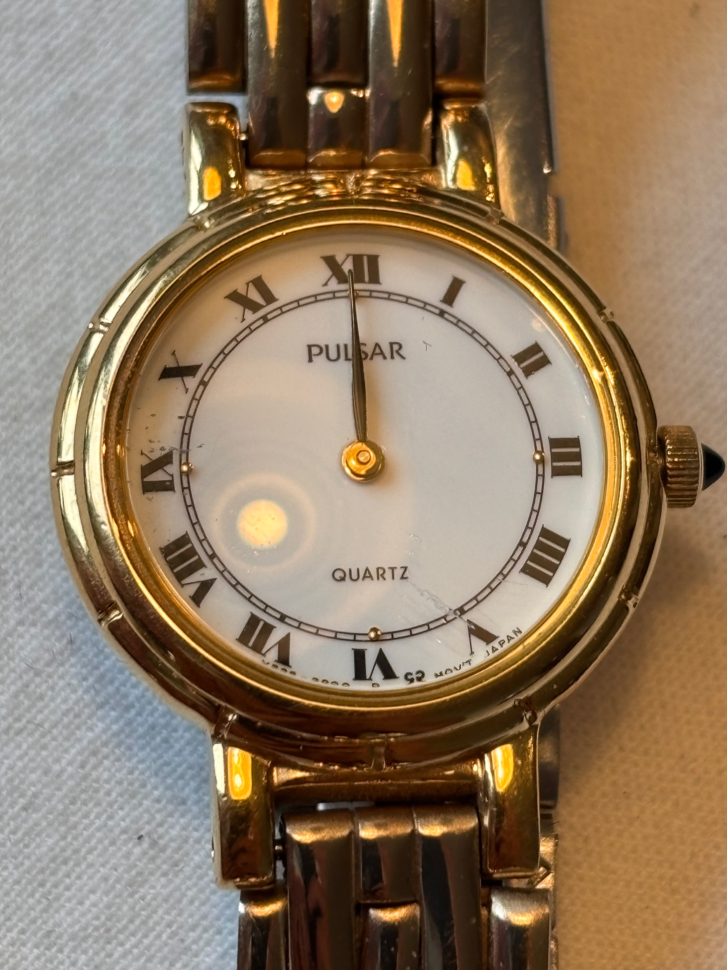 Elegant Vintage Pulsar Quartz Gold Tone Ladies Watch | Roman Numerals | Two-Tone Bracelet | Japan Movement