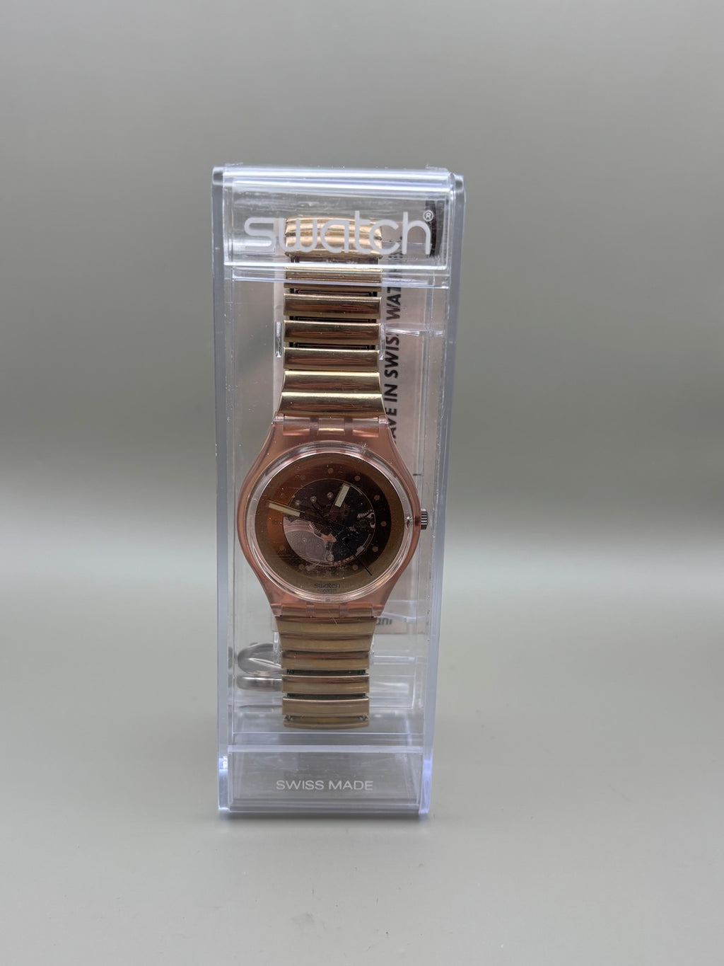 Swatch Transparent Rose Gold Swiss Quartz Watch – Original Case