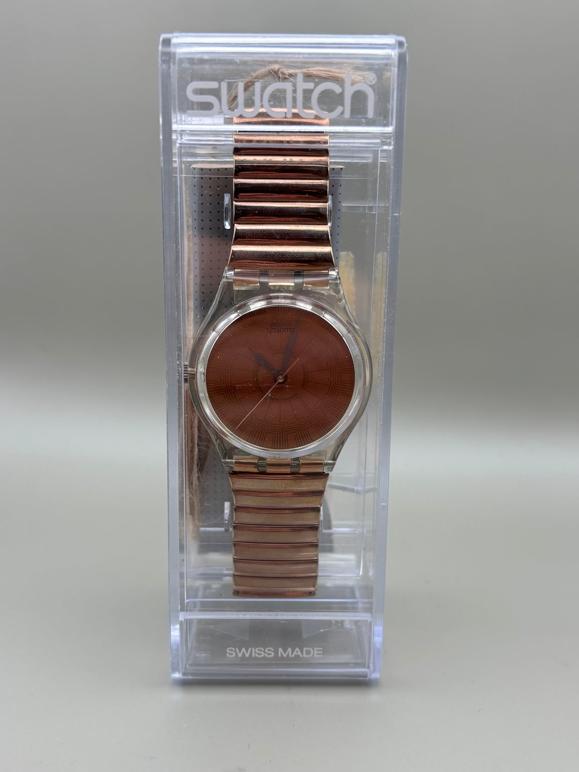 Vintage Swatch copper geometric dial front in original presentation case