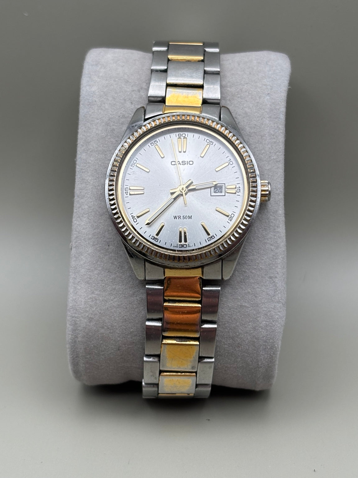 Casio LTP-1302 two tone ladies watch silver dial front