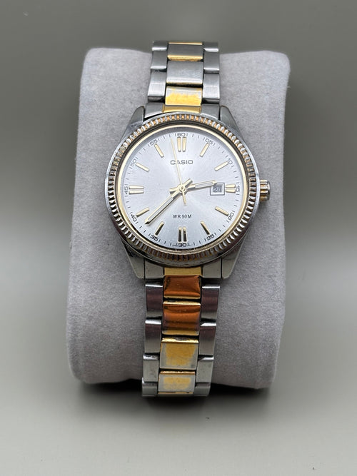 Casio LTP-1302 two tone ladies watch silver dial front