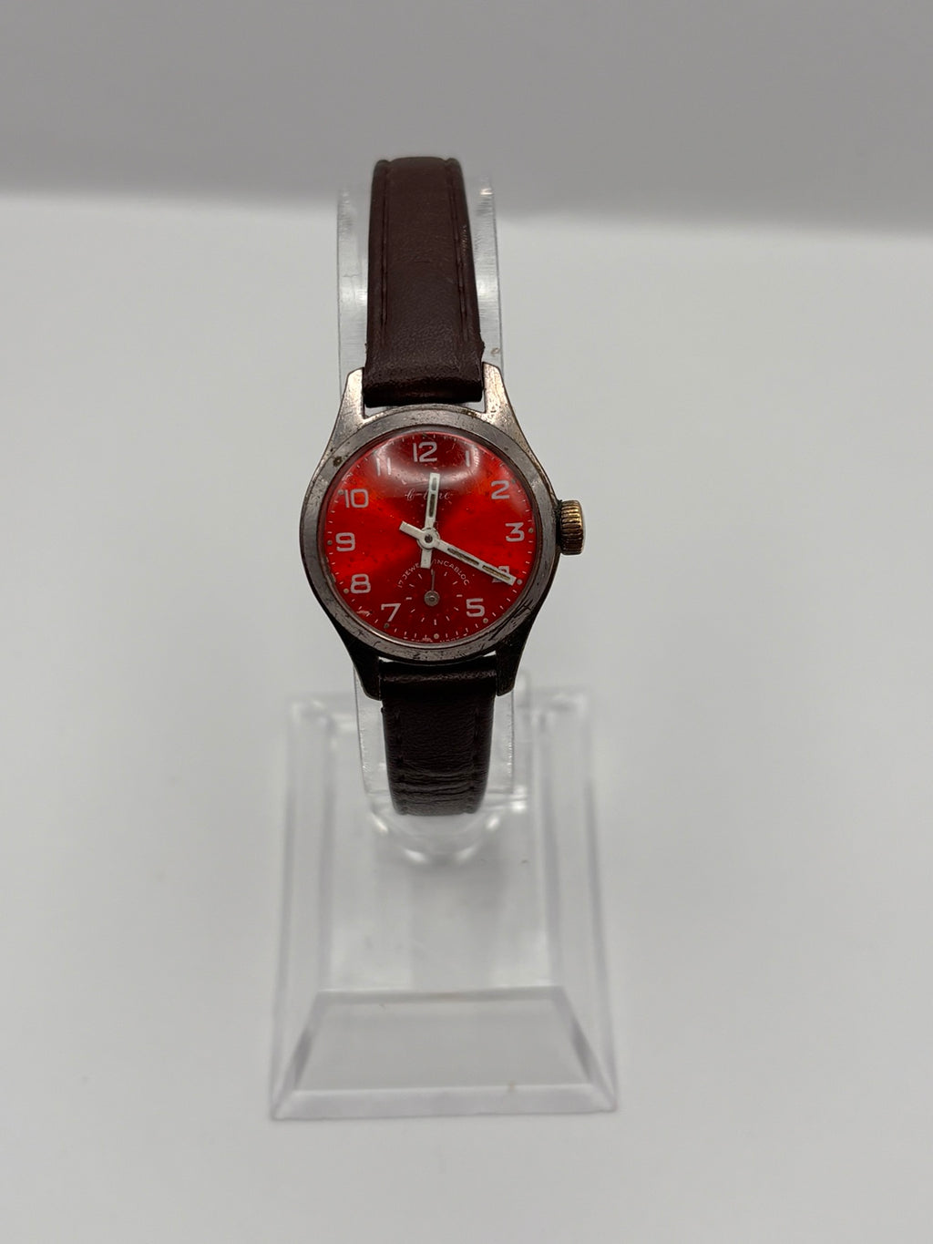 B-Line Swiss 17 Jewels Incabloc red dial watch front view