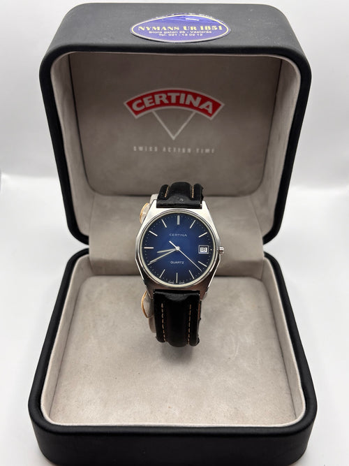 Vintage Certina Swiss quartz blue dial watch with Certina box