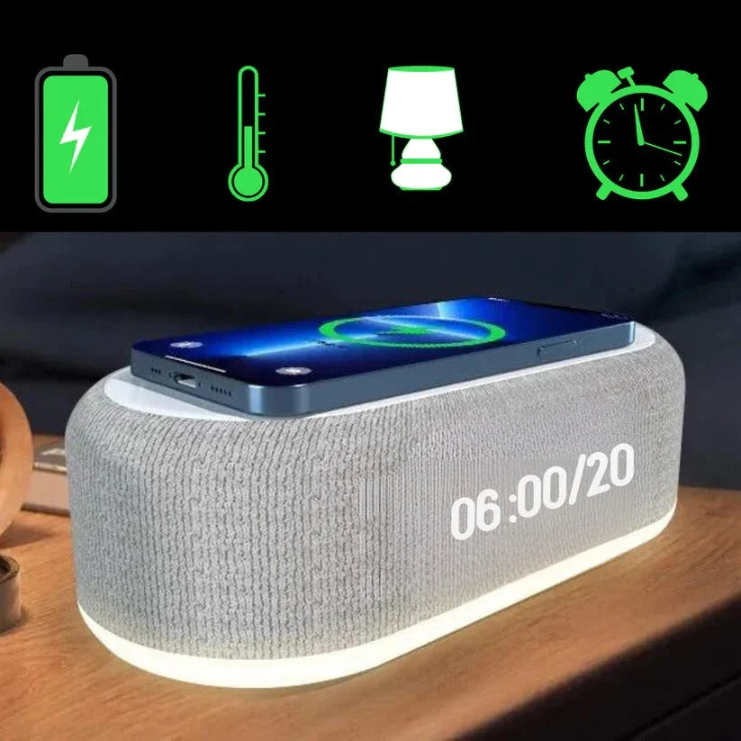 Digital väckarklocka med trådlös Qi-laddning, LED-nattlampa och temperaturvisning – produktbild 3
