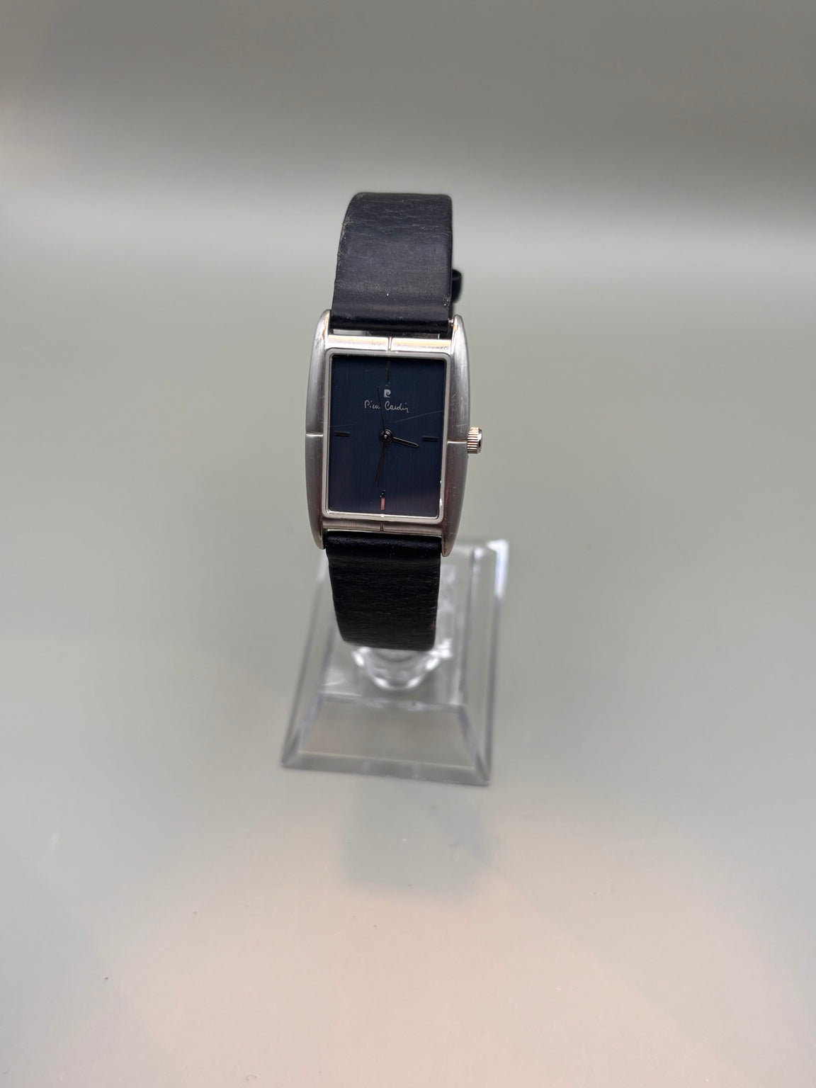 Pierre Cardin rectangular blue dial watch front