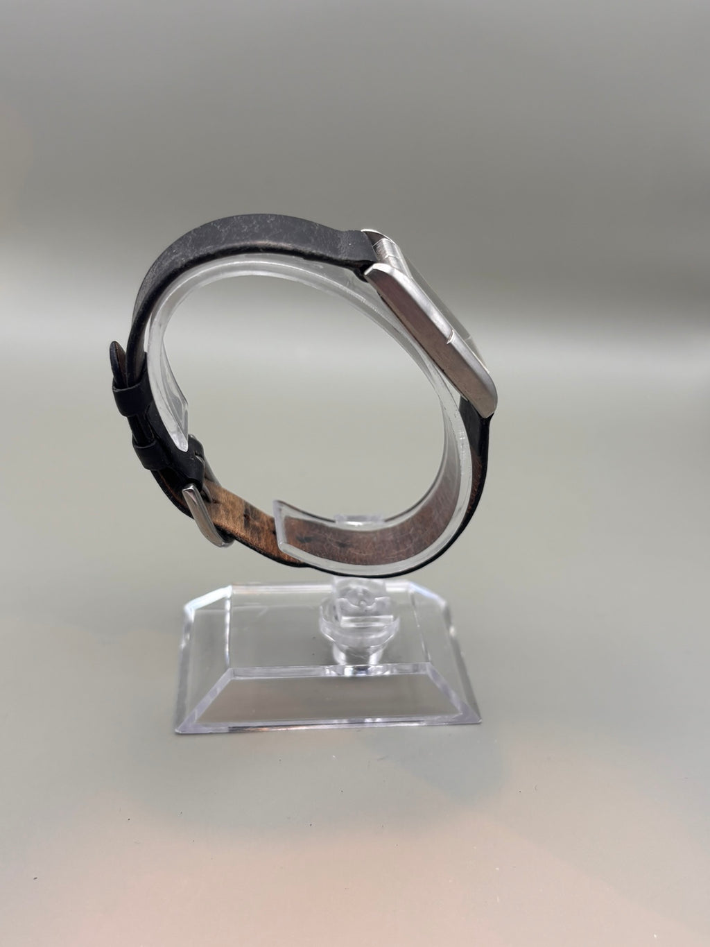 Pierre Cardin rectangular watch black leather strap side