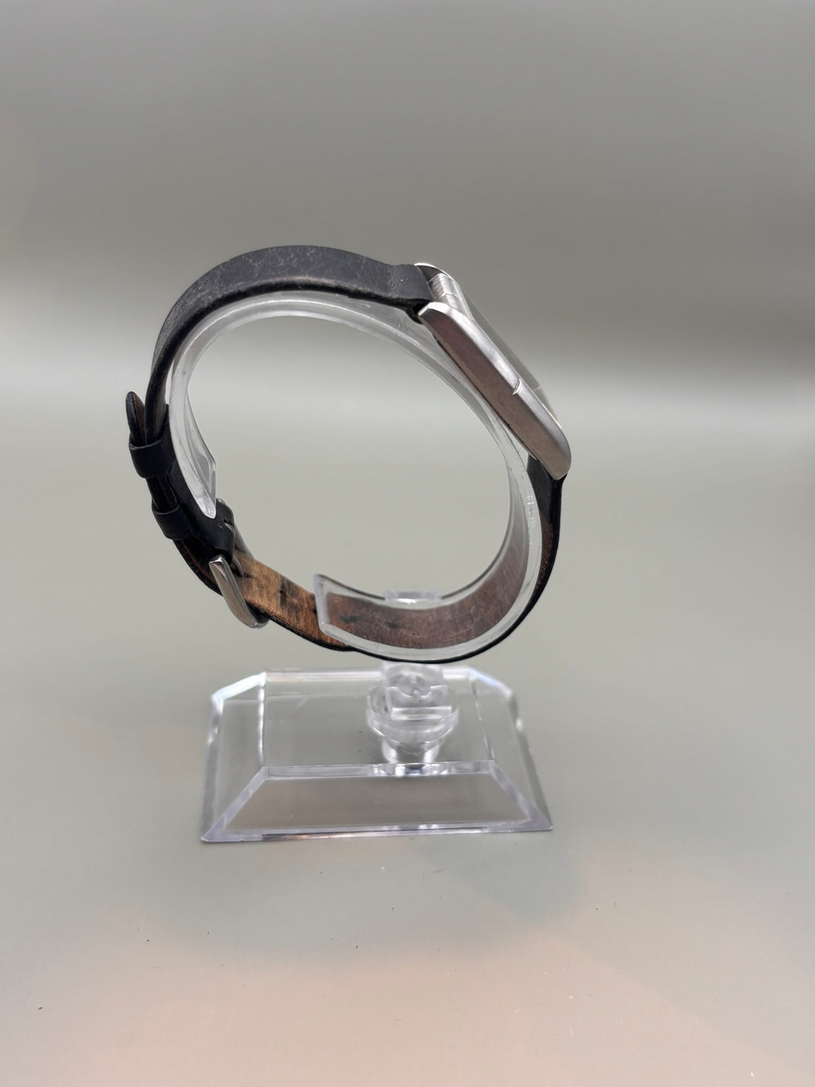Pierre Cardin rectangular watch black leather strap side