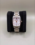 Seiko 7N82-0GJ0 two-tone rectangular quartz watch front