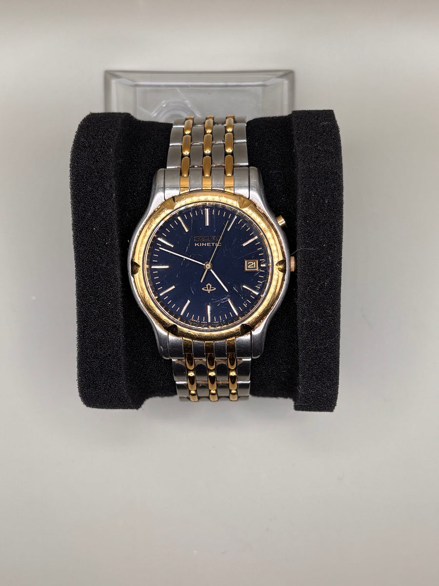 Seiko Kinetic 5M22-7B10 two-tone blue dial watch front