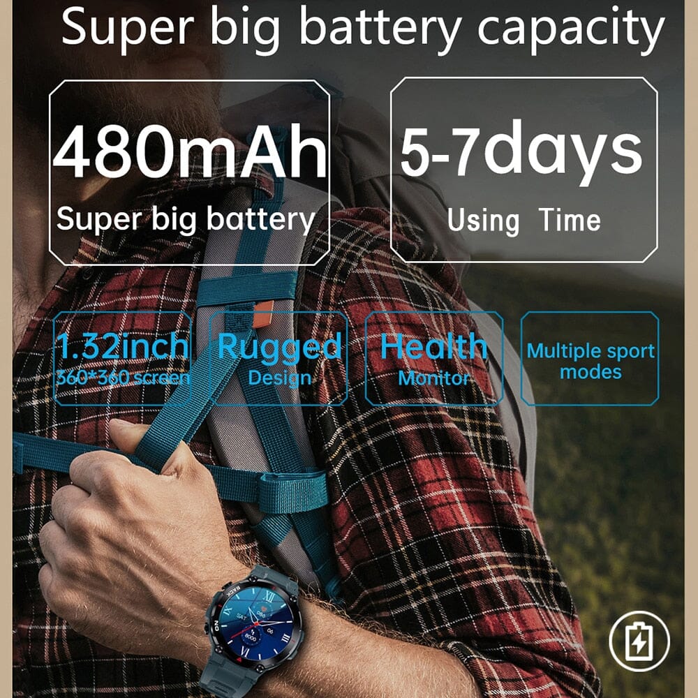 Rugged IP68 Smartwatch – Heart Rate Monitor & 1.32-inch Display